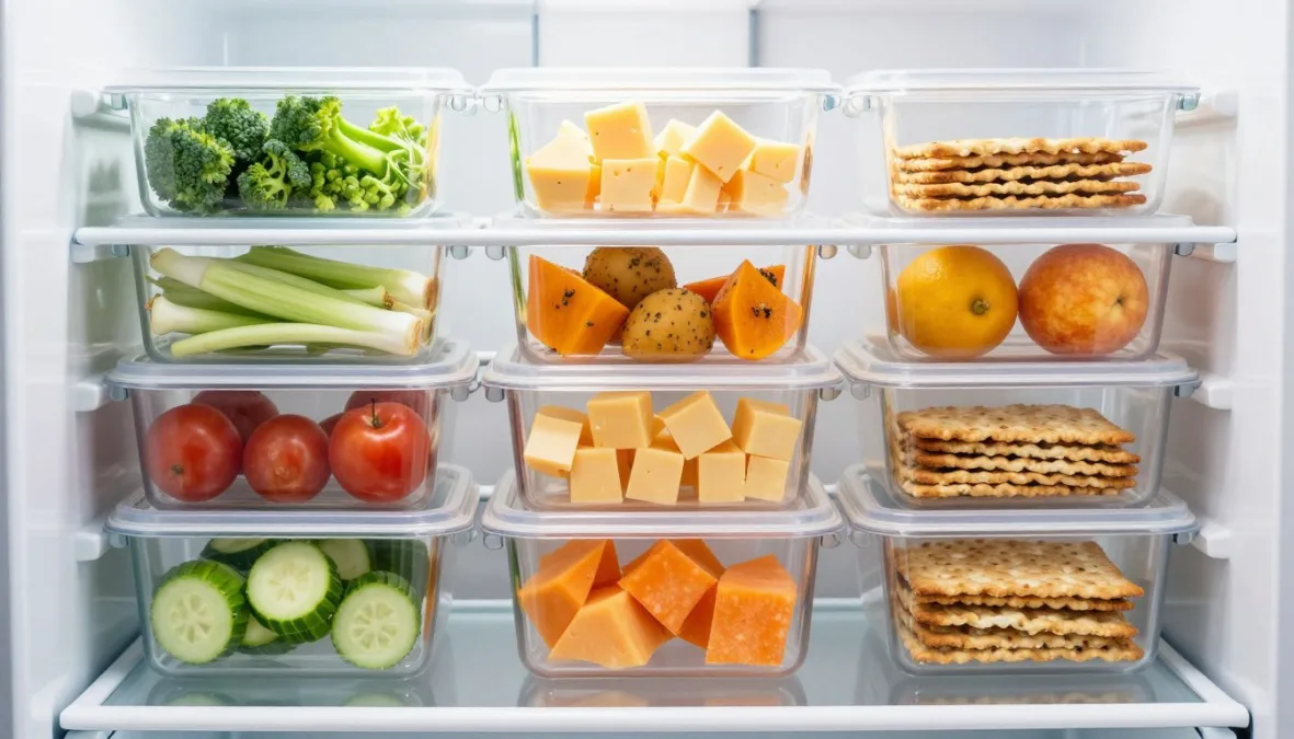 meal prep containers with portioned healthy snacks