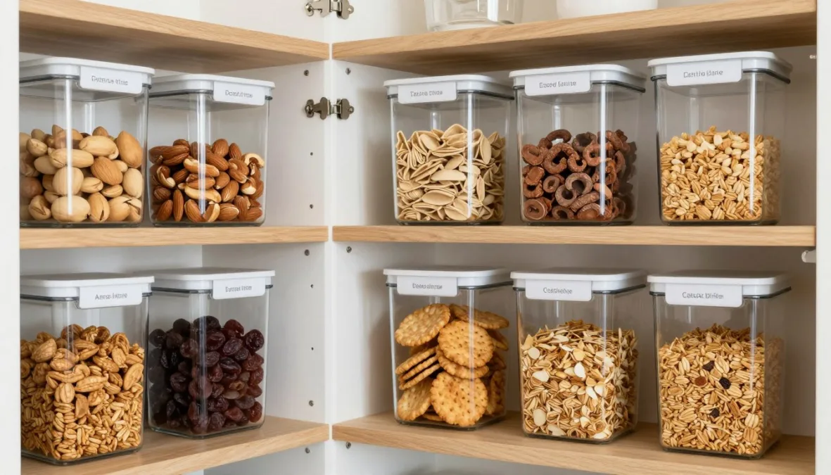 organized pantry with healthy kids snack options