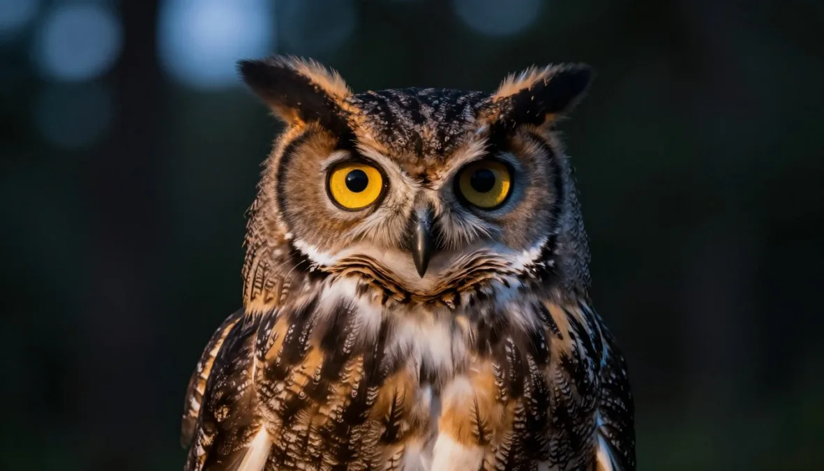 owl face showing large forward-facing eyes adapted for night hunting