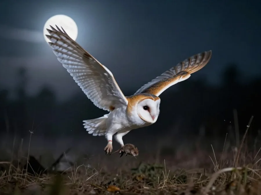 owl hunting at night showing excellent vision in darkness