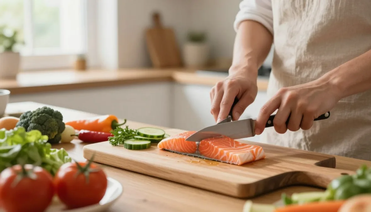 person preparing healthy brain-boosting meal in modern kitchen
