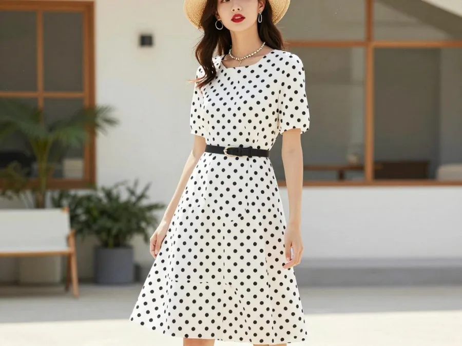 polka dot dress and accessories summer outfit