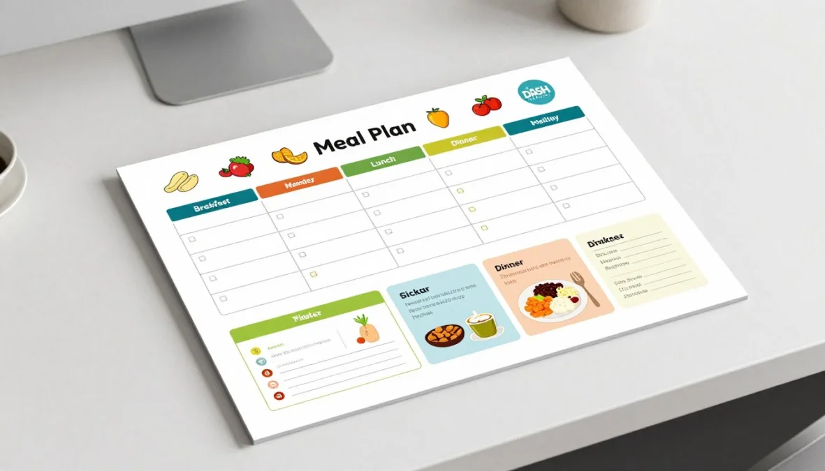 printable meal plan template with heart healthy foods and weekly planning grid