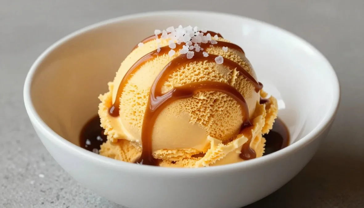 salted caramel ice cream with caramel swirls