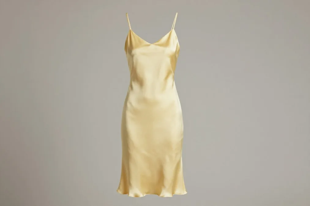 satin slip dress in butter yellow
