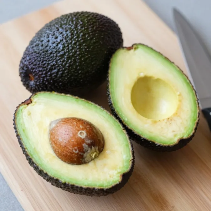 sliced avocado showing creamy flesh, a fruit rich in healthy fats that helps lower cholesterol