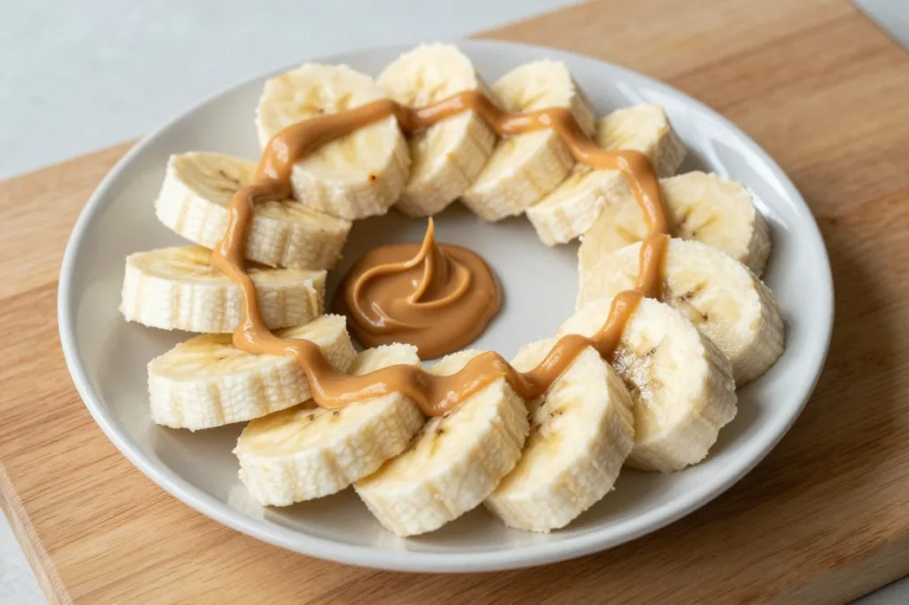 sliced banana with peanut butter healthy kids snack