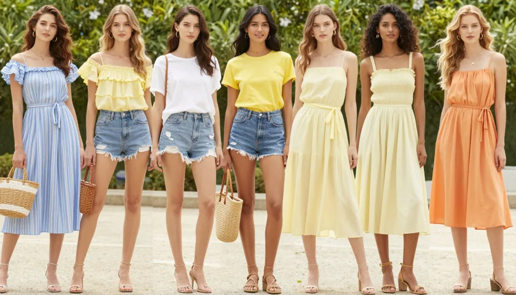 summer fashion trends for young women 2026 colorful outfits styled on diverse young women