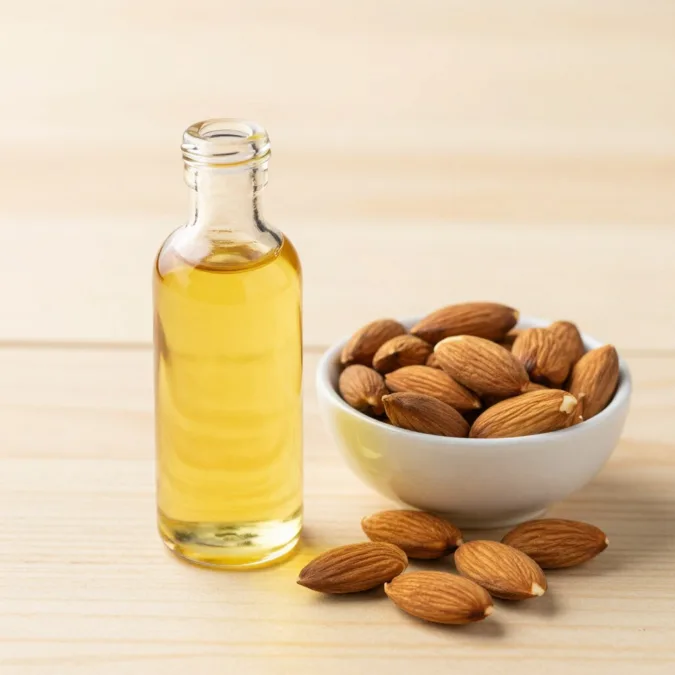 sweet almond oil with raw almonds for massage therapy