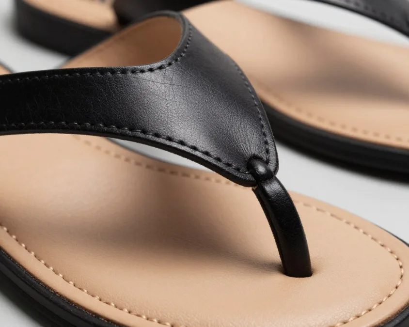 thong sandals close up showing construction details