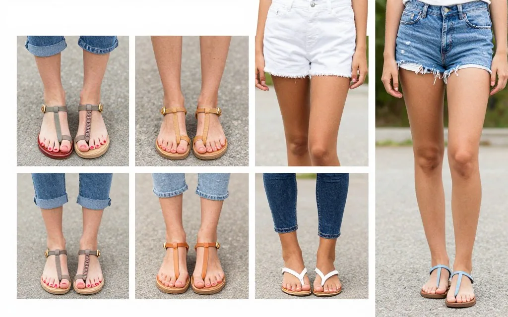 thong sandals styled with summer outfits on young women