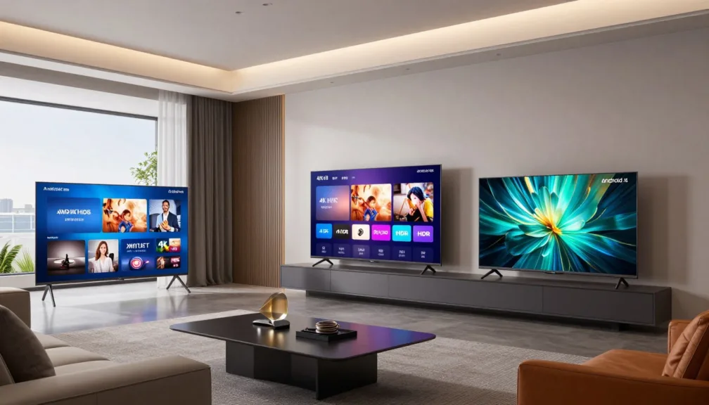 top 10 android tv brands 2026 displayed in modern living room setting