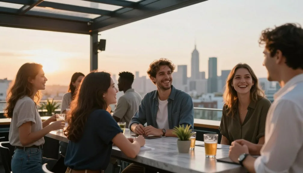 top 10 best places for singles to meet in the world 2026 showing diverse group of young people socializing at rooftop bar