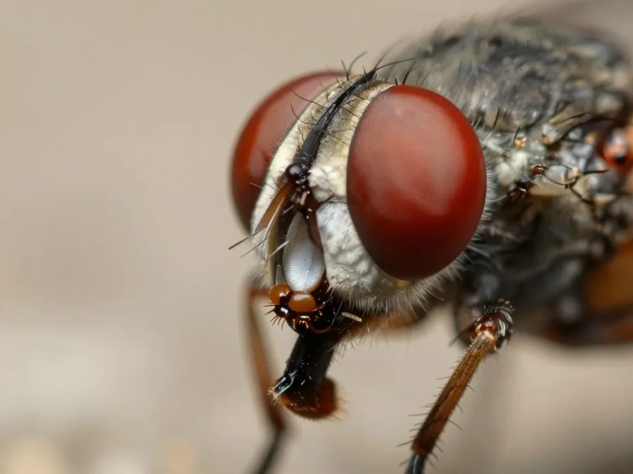 tsetse fly closeup showing dangerous proboscis used for blood feeding