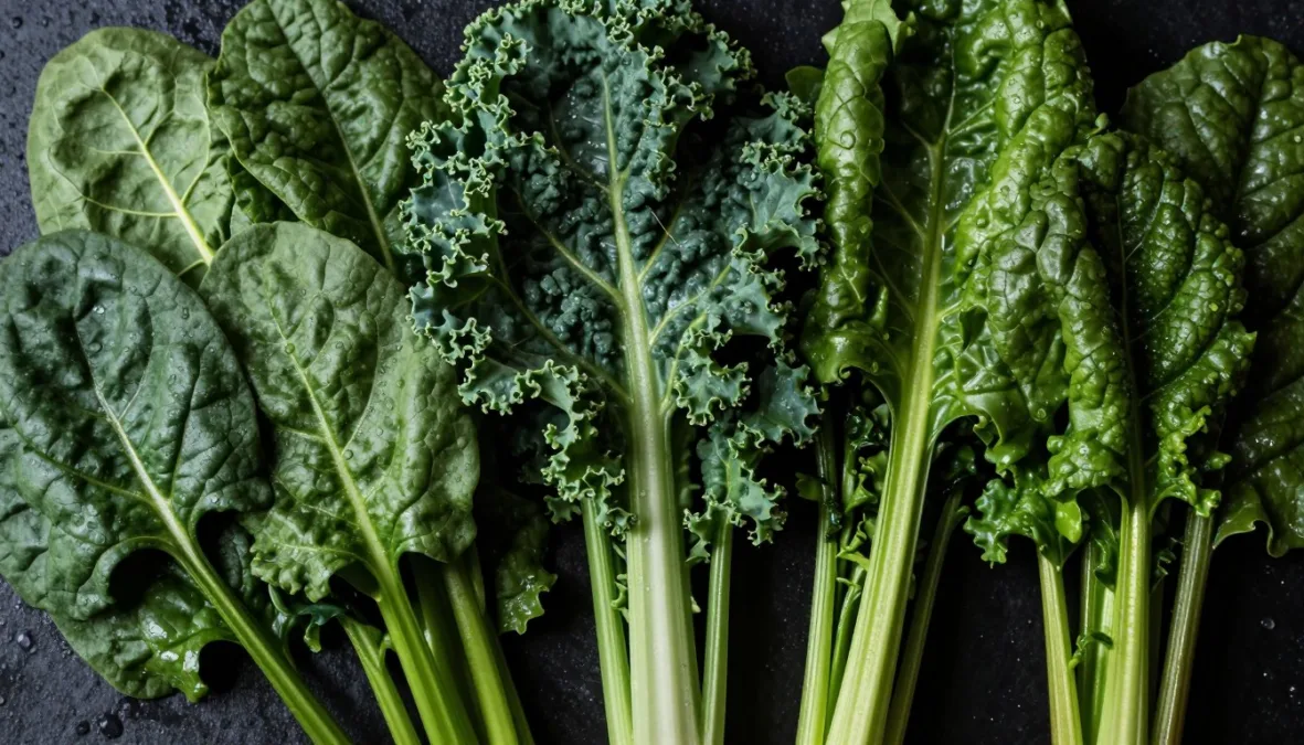 variety of leafy greens including spinach, kale, and collard greens