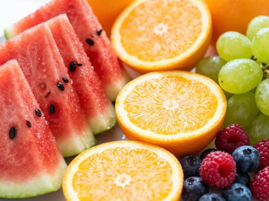 water-rich fruits like watermelon and oranges for hydration and energy