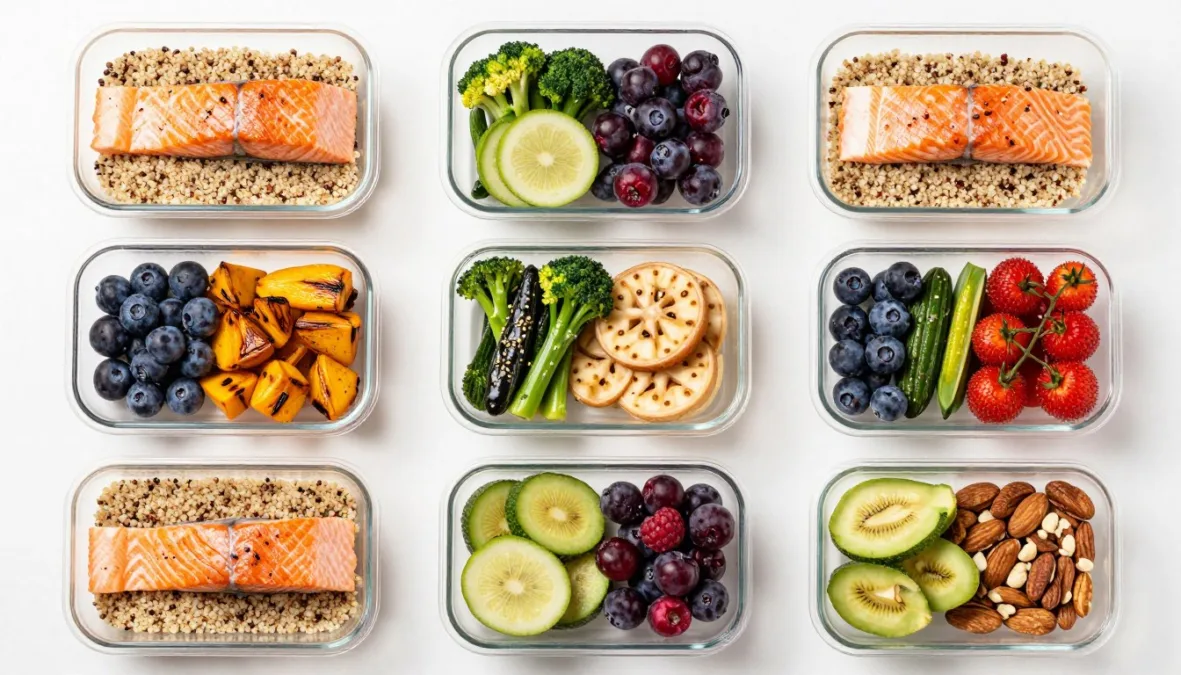 weekly meal prep containers with brain-healthy foods