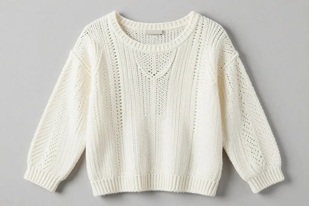 white crochet knit top product shot