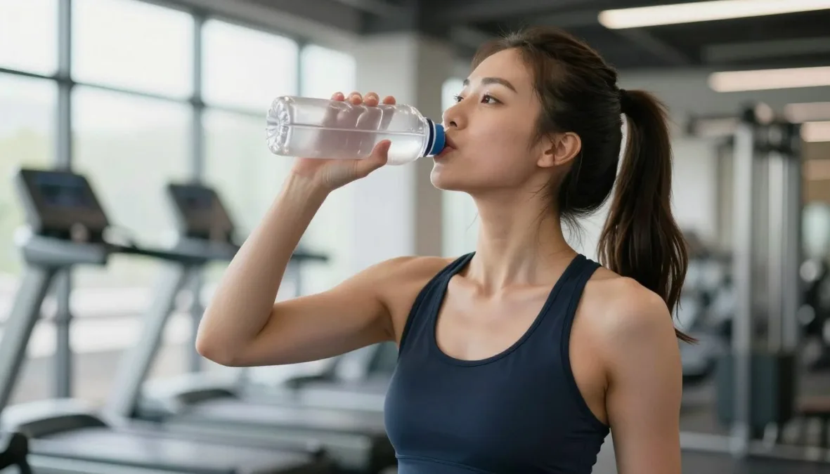 woman drinking water for proper hydration and muscle growth