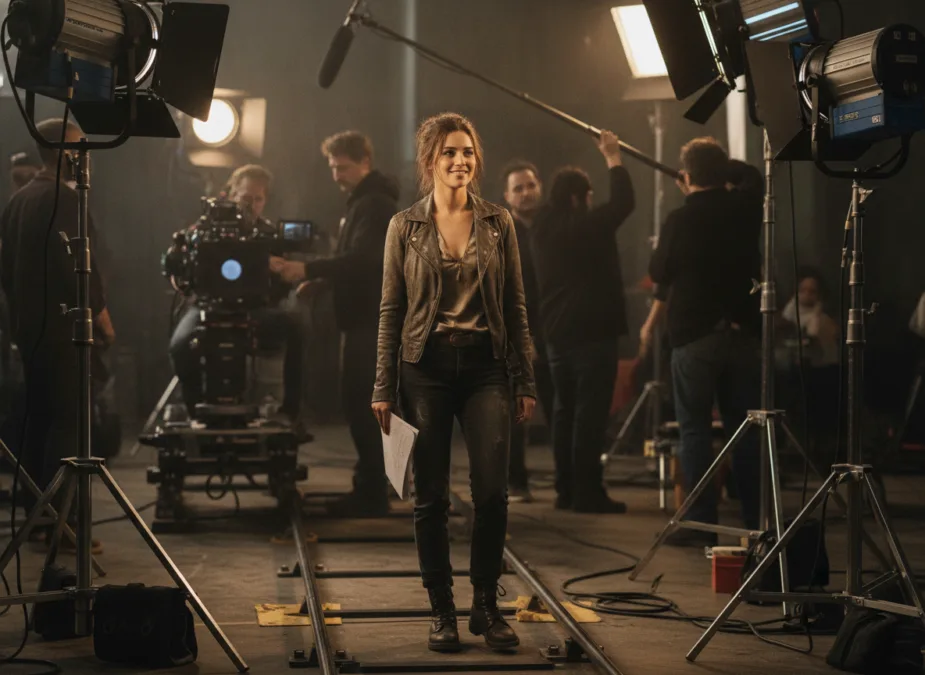 Actress filming a major entertainment project Actress filming a major entertainment project
