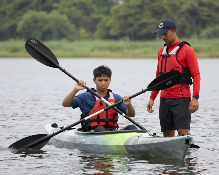 Beginner kayaking at Umiam Lake