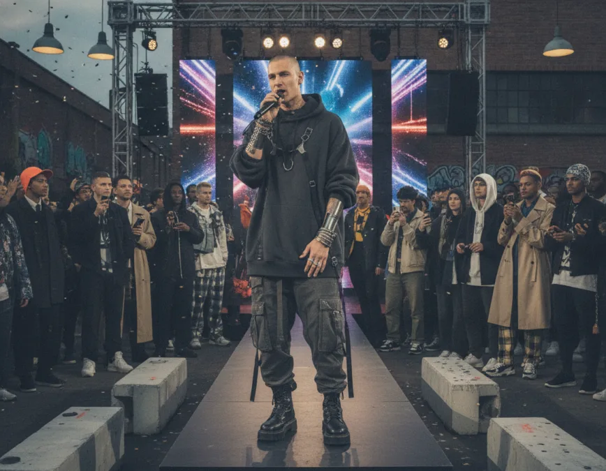 Celebrity fashion influence at a streetwear event Celebrity fashion influence at a streetwear event