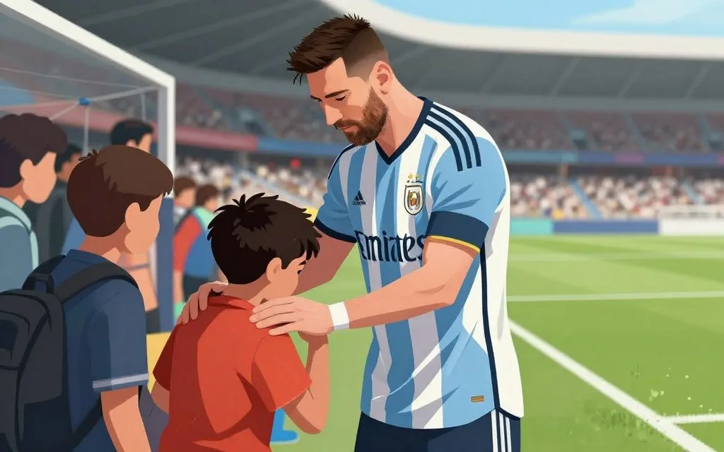 Cristiano Ronaldo comforting a young football fan