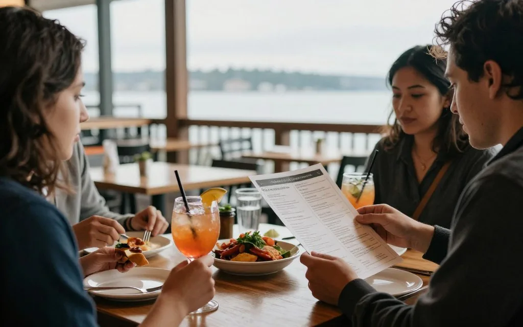 Downtown Edmonds diners choosing food, cocktails, and Puget Sound views Downtown Edmonds diners choosing food, cocktails, and Puget Sound views