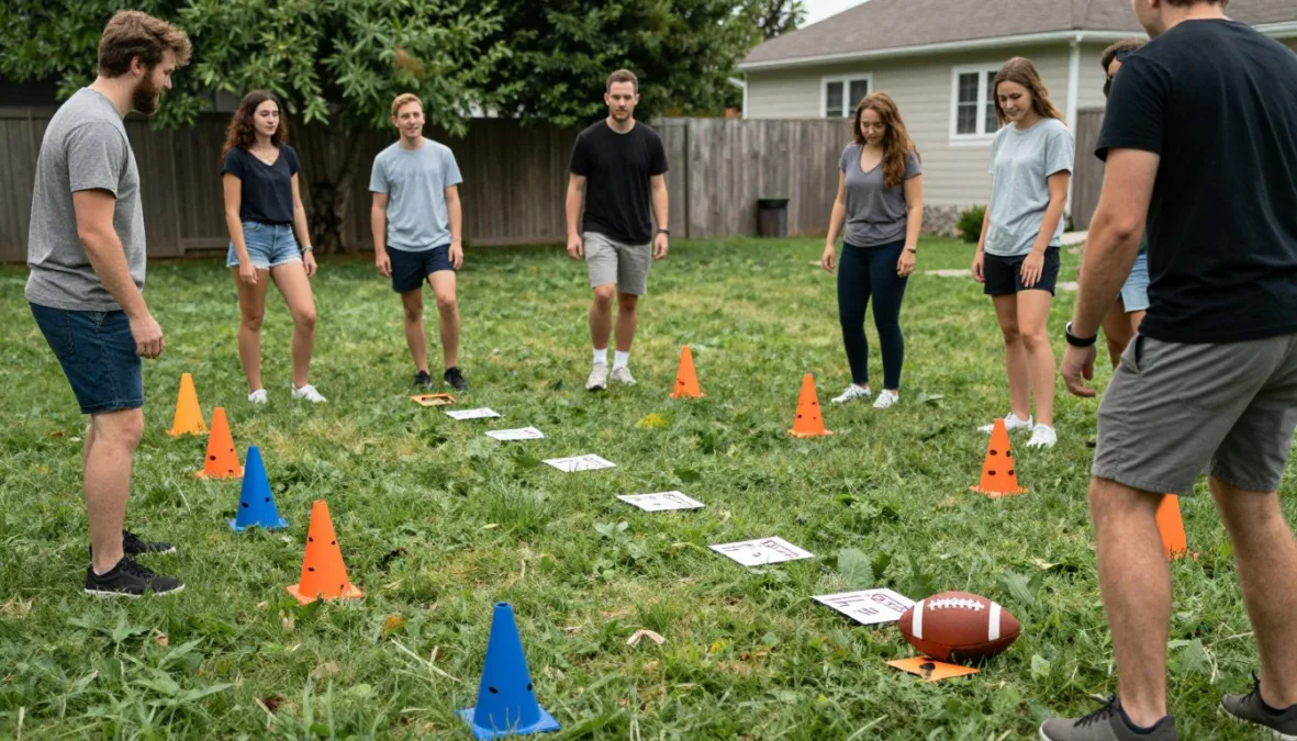 Fantasy football trivia and safe backyard game course