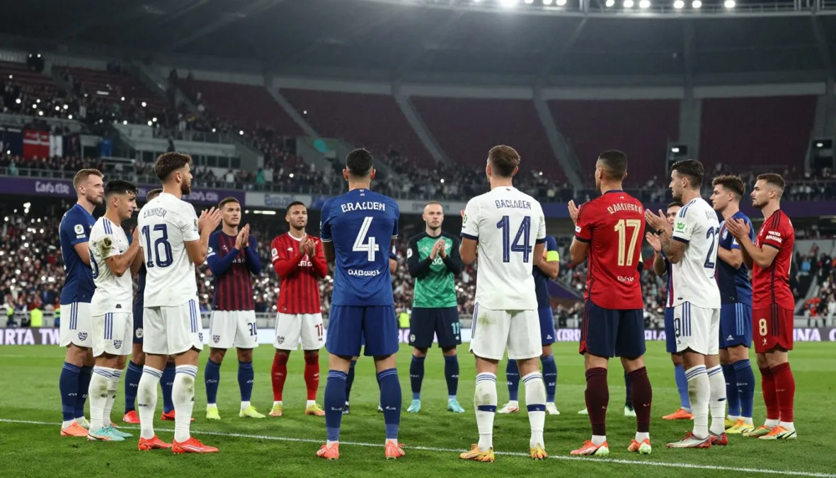 Football players forming a guard of honor for champions