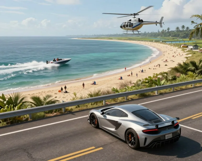 GTA 6 vehicle exploration across Vice City and the coast