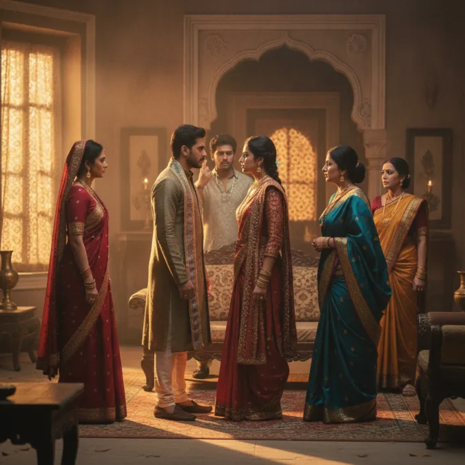 Indian actors in ensemble drama inspired scene Indian actors in ensemble drama inspired scene