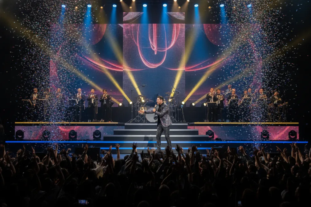 Latin music performer on a concert stage Latin music performer on a concert stage