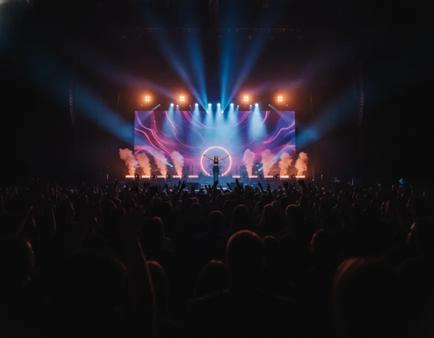 Live music stage representing a global singer Live music stage representing a global singer