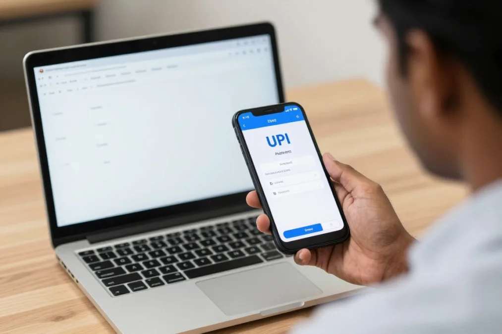 PhonePe-style UPI payment on a smartphone in India PhonePe-style UPI payment on a smartphone in India