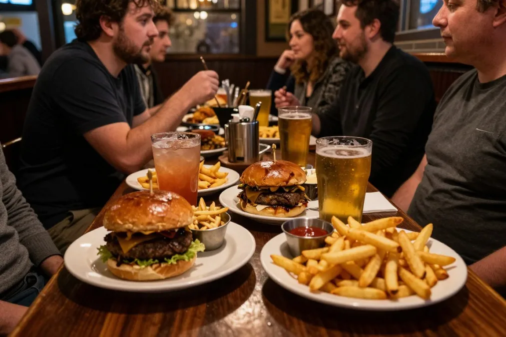 Rorys of Edmonds pub food and cocktails at night