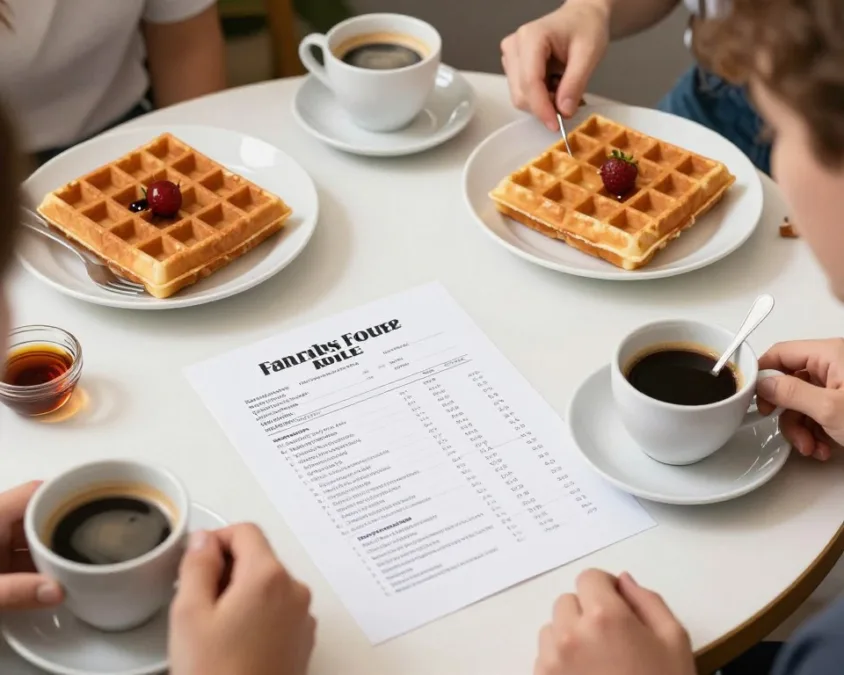 Waffle breakfast table prepared for a fantasy football league event