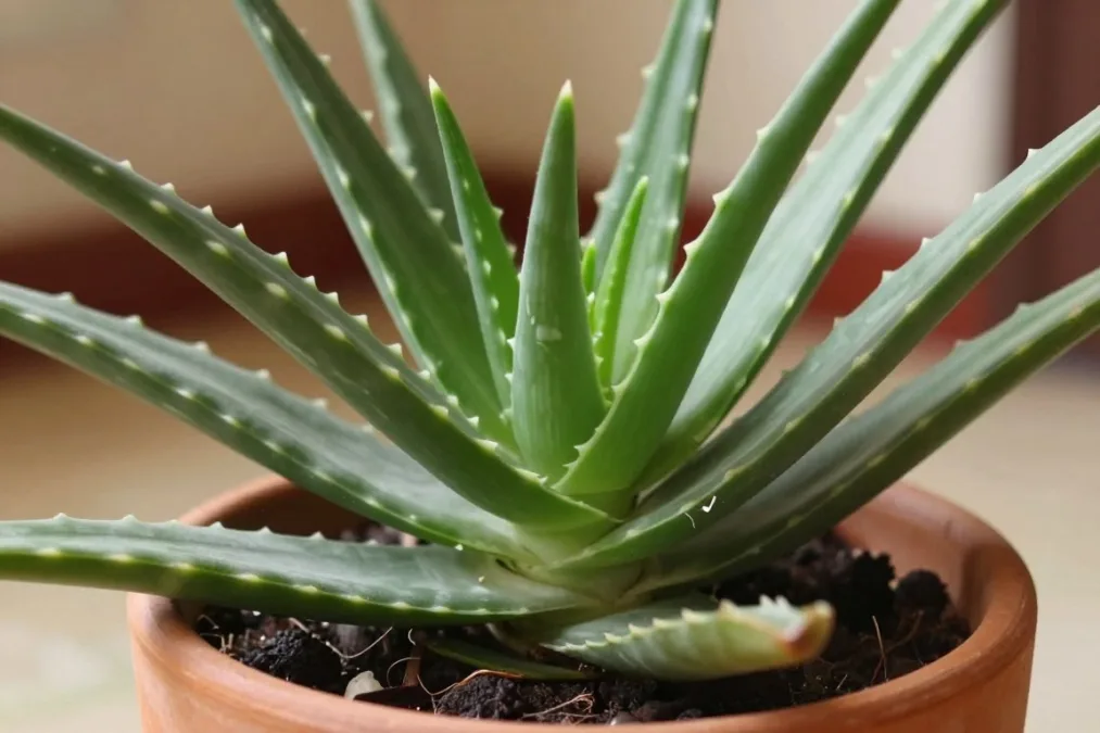 aloe vera plant with thick pointed leaves in a pot