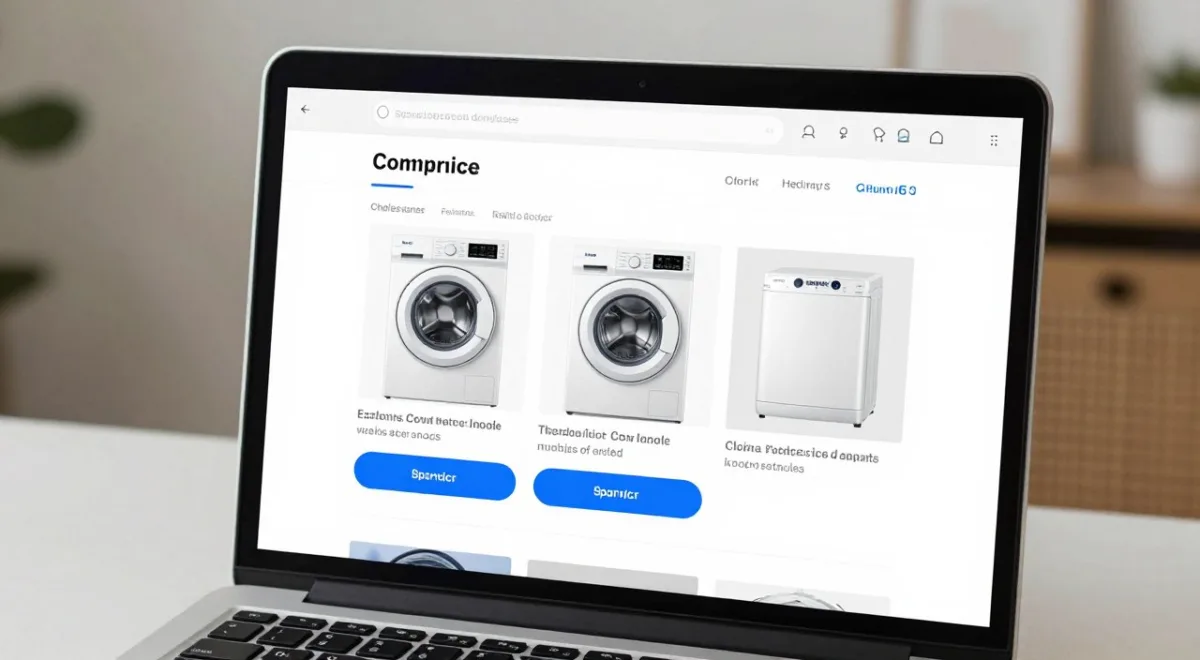 comparison article with purchase buttons for washing machines