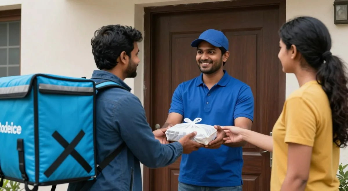 food delivery app order arriving at an Indian apartment food delivery app order arriving at an Indian apartment