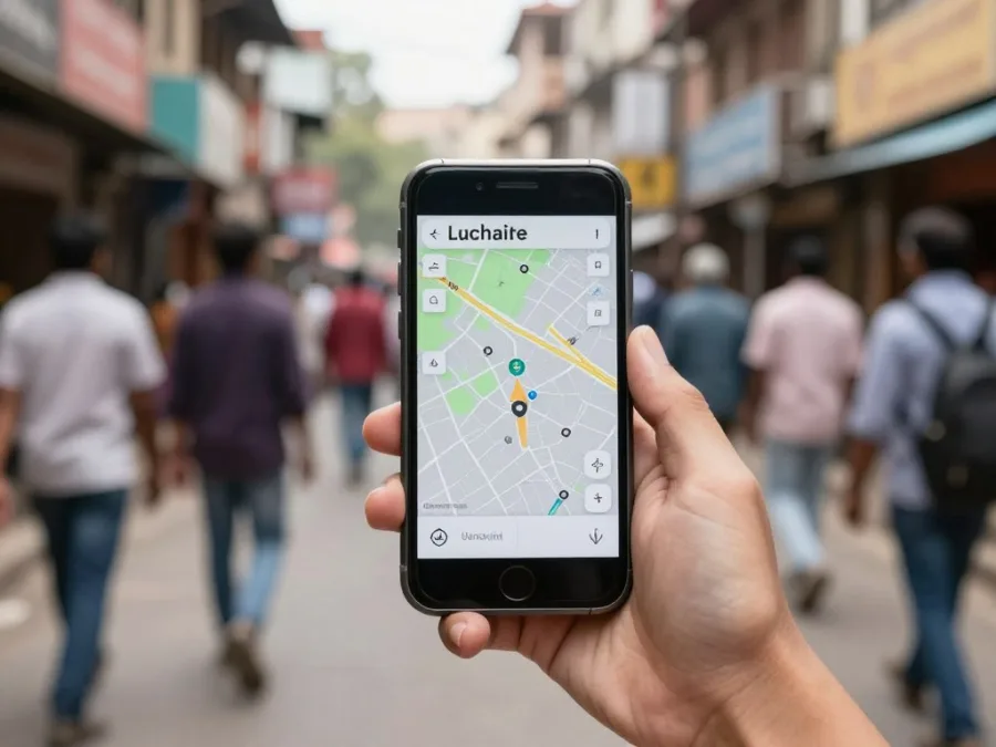 navigation app guiding a traveller through an Indian city navigation app guiding a traveller through an Indian city