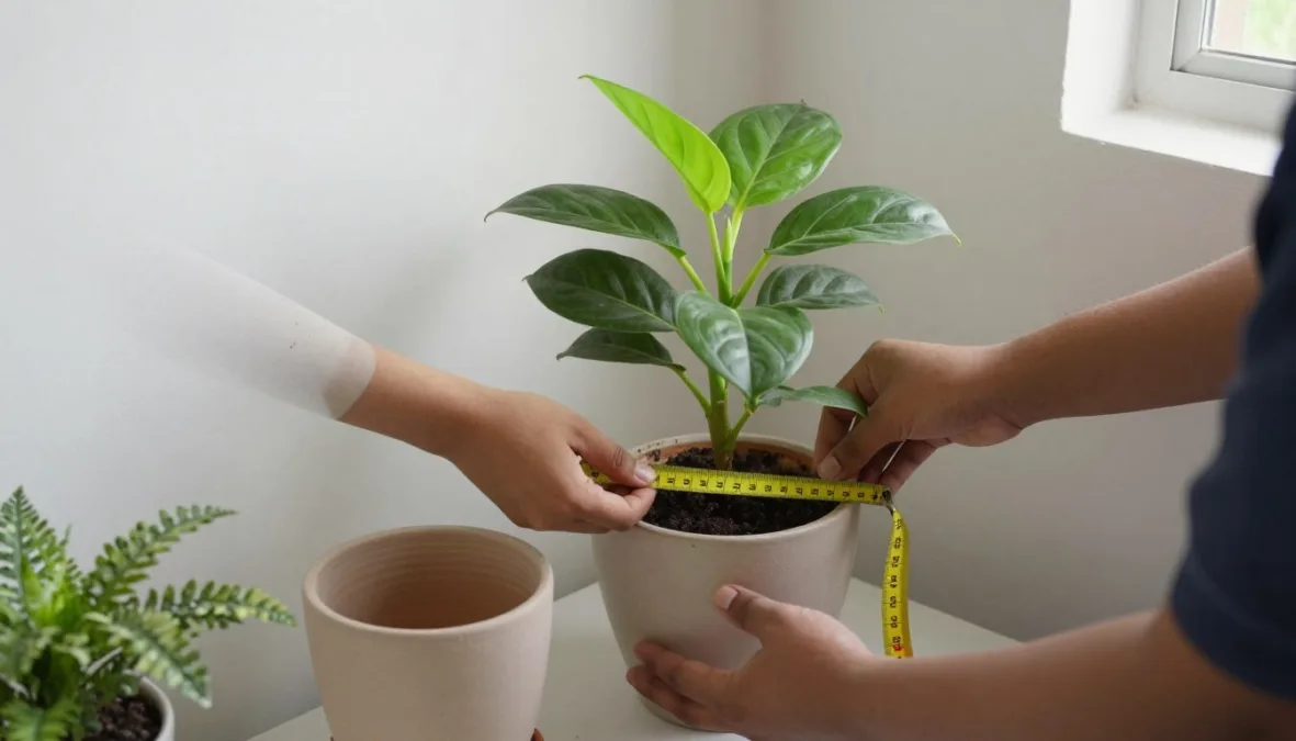 new plant owner measuring a bright corner for an indoor plant