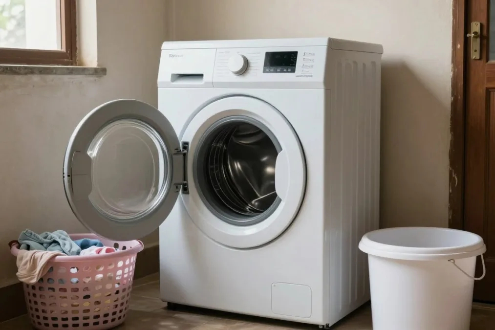 semi-automatic washing machine with twin tubs in an Indian home