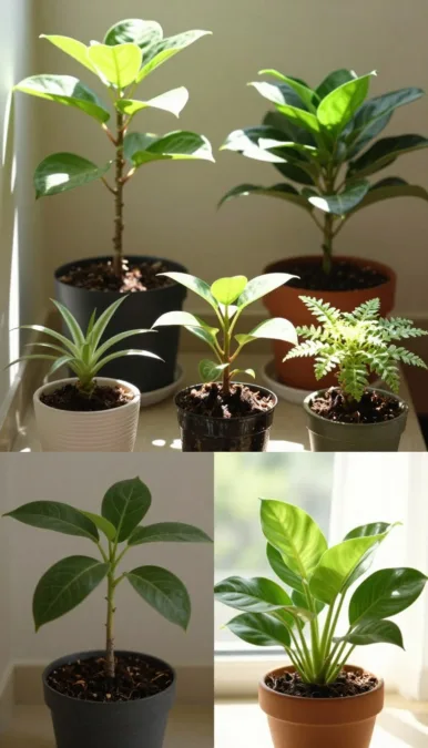small indoor plants selected for different light conditions