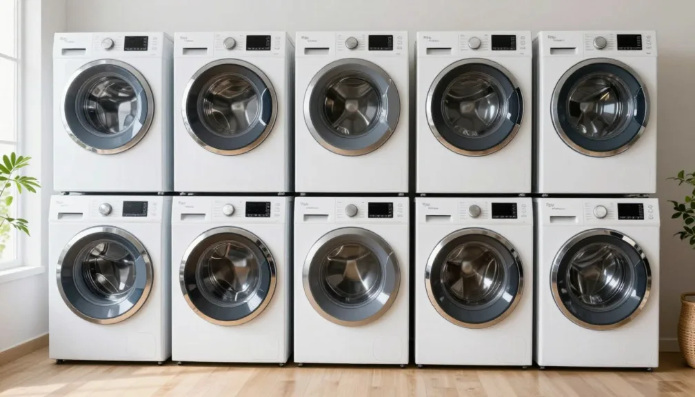 top 10 washing machines in 2026 in india arranged in a modern Indian laundry room