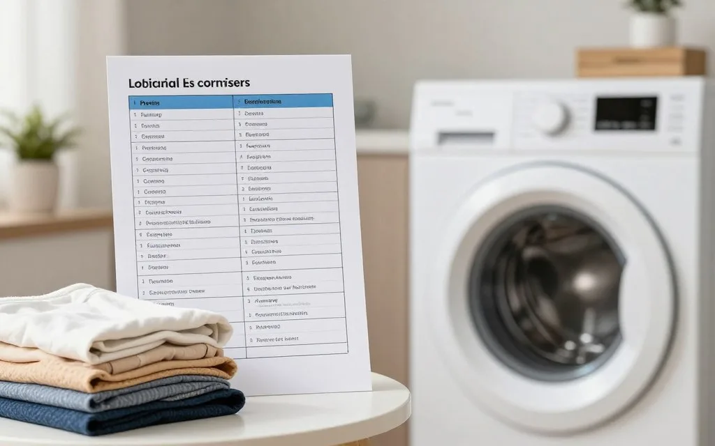 washing machine comparison chart beside folded clothes