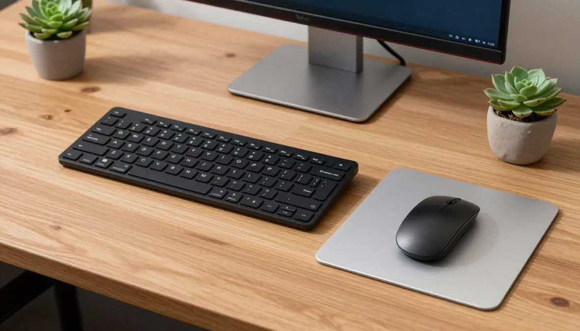 A clean desk layout with an organized workstation designed for deep project planning A clean desk layout with an organized workstation designed for deep project planning