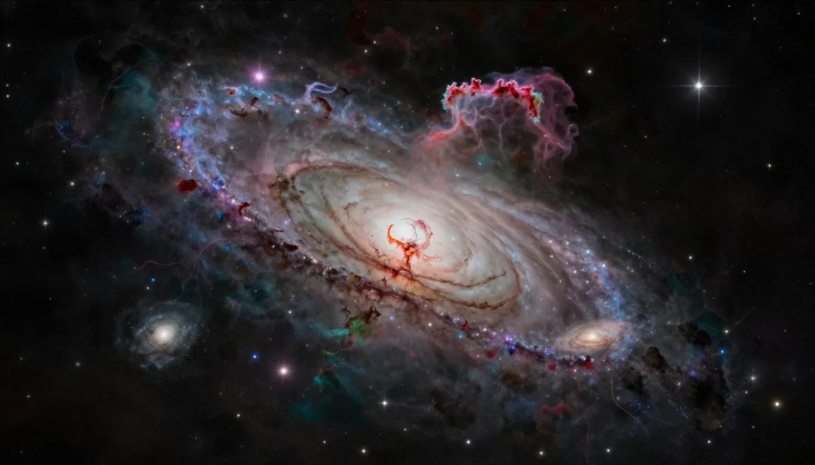A deep view of distant star clusters and glowing nebulae captured by a space telescope
