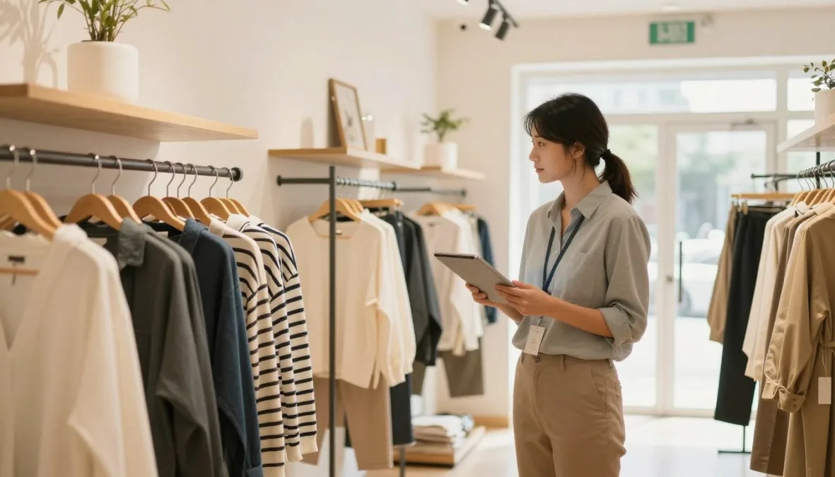 A modern retail storefront manager organizing customer communications on a tablet A modern retail storefront manager organizing customer communications on a tablet