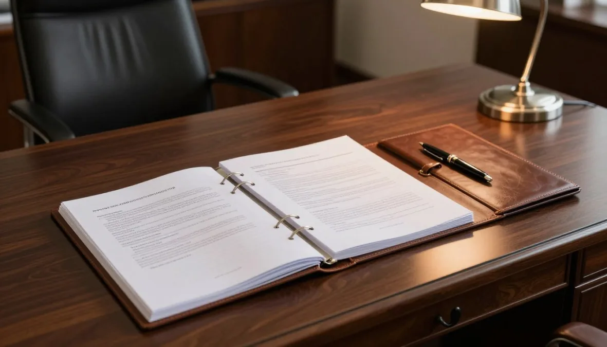 A professional accounting desk with bound tax record books and an ink pen A professional accounting desk with bound tax record books and an ink pen